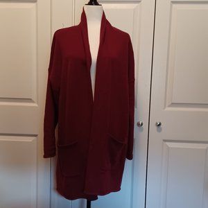 Cashmere Cardigan by Eileen Fisher -- Red Wine/Burgundy colour, Size XL
